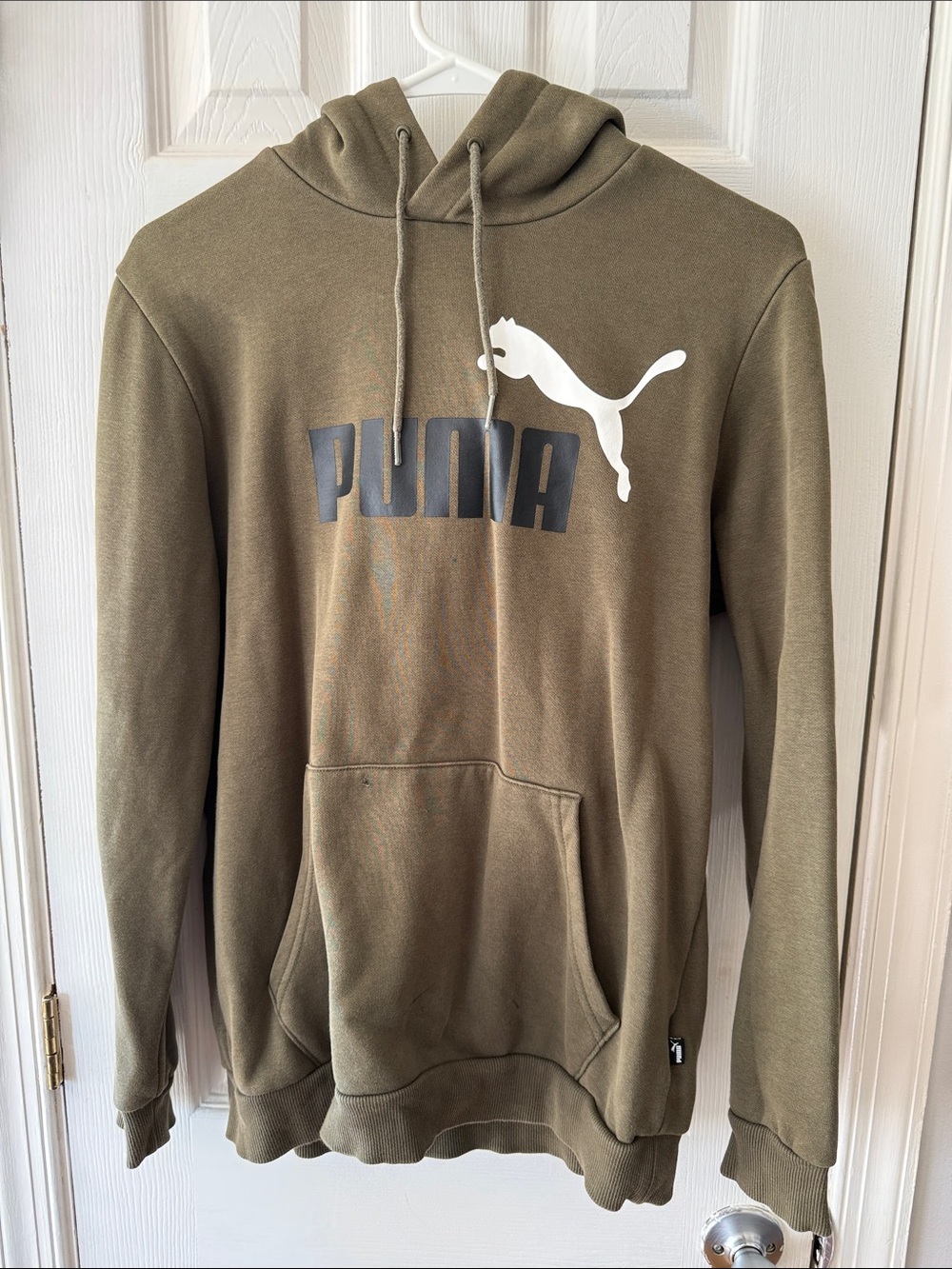 Puma Olive Green Hoodie with White Puma Cat Logo